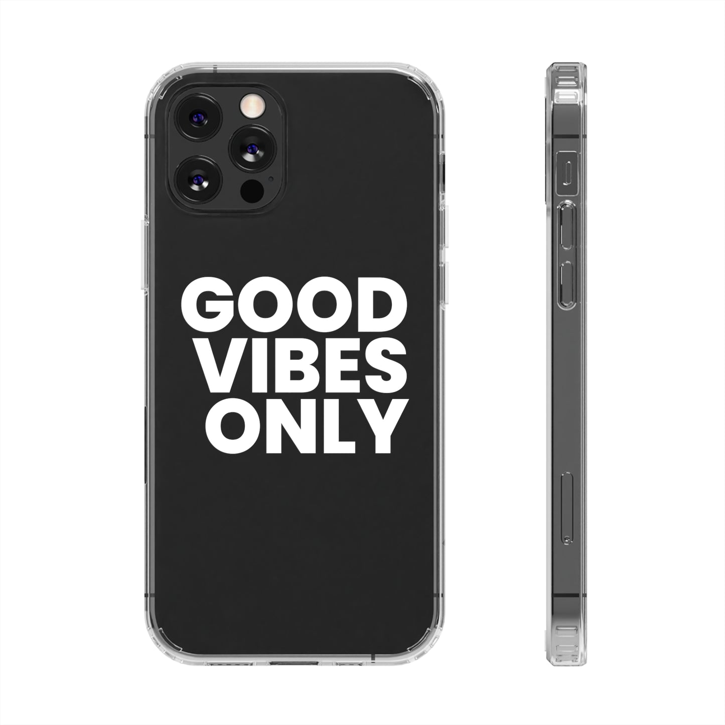 GOOD VIBES ONLY (White font) | Clear iPhone Case - Trovvve