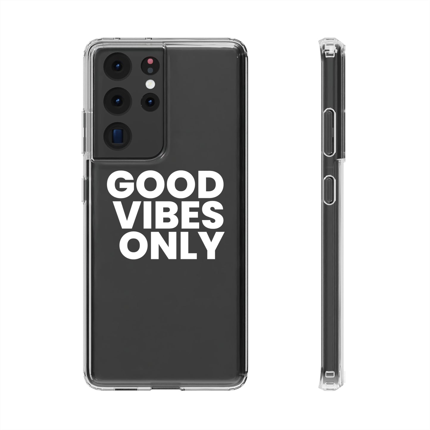 GOOD VIBES ONLY (White font) | Clear iPhone Case - Trovvve