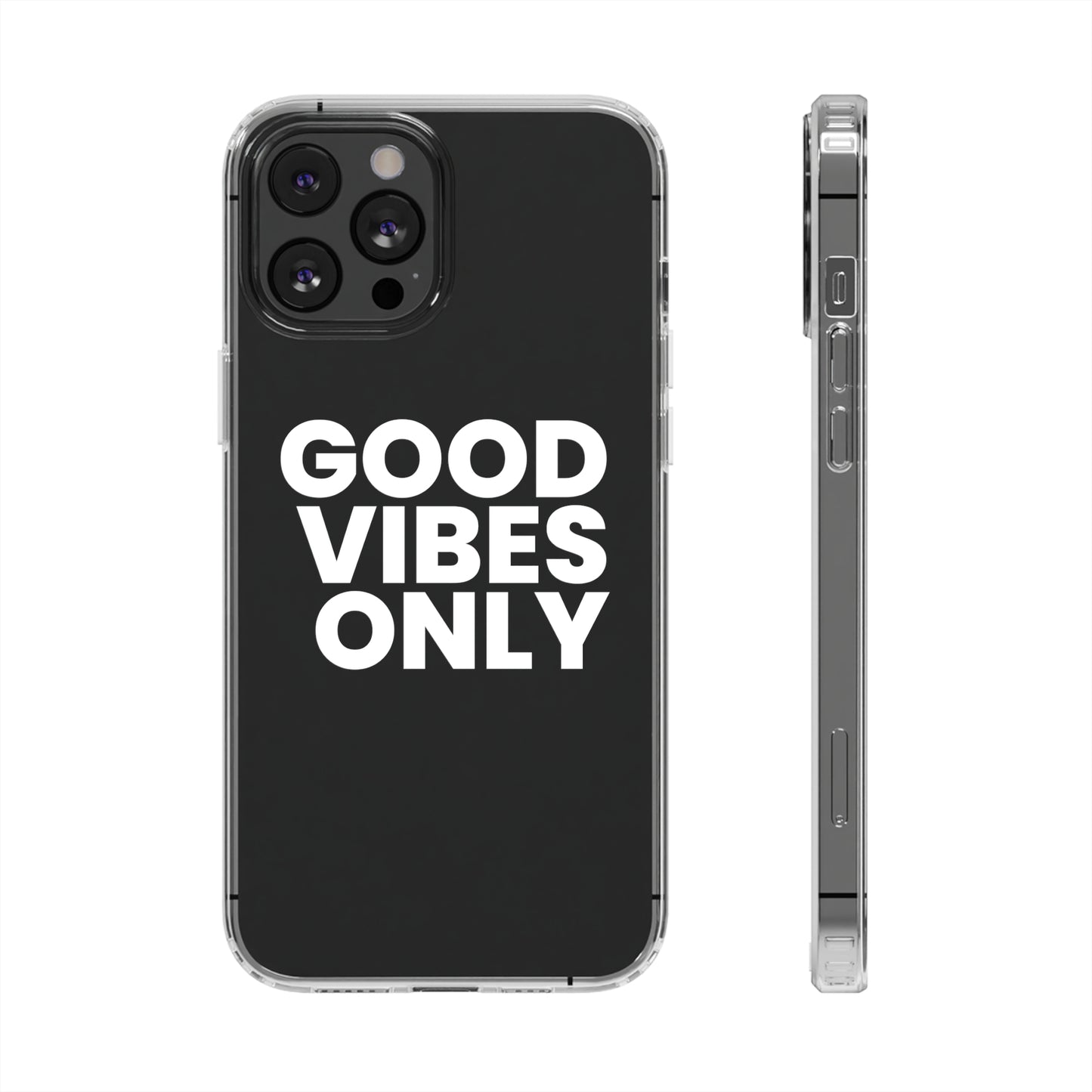 GOOD VIBES ONLY (White font) | Clear iPhone Case - Trovvve