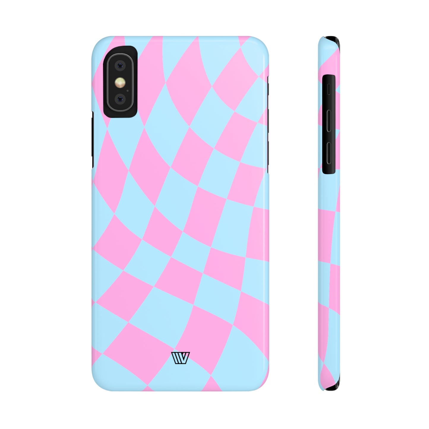 BLUE PINK CURVY CHECKERBOARD | Slim iPhone Case - Trovvve