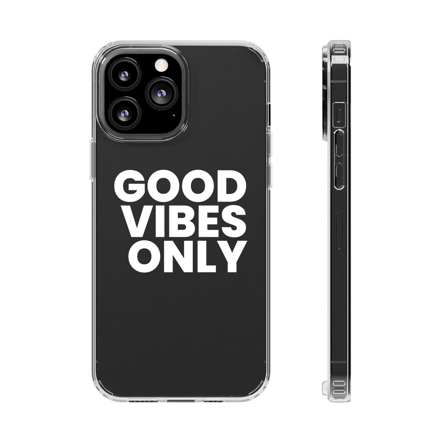 GOOD VIBES ONLY (White font) | Clear iPhone Case - Trovvve