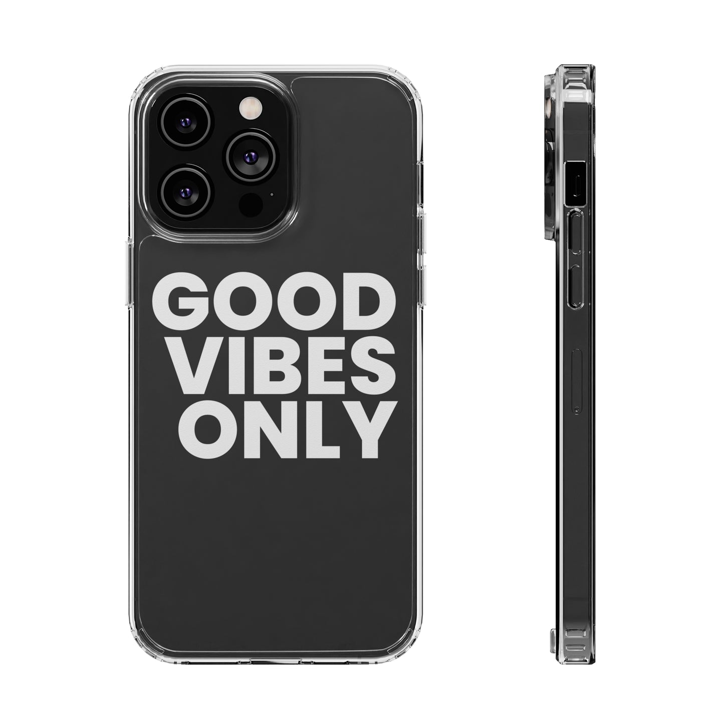 GOOD VIBES ONLY (White font) | Clear iPhone Case - Trovvve