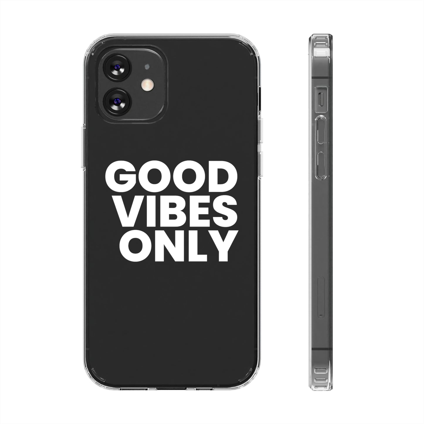 GOOD VIBES ONLY (White font) | Clear iPhone Case - Trovvve