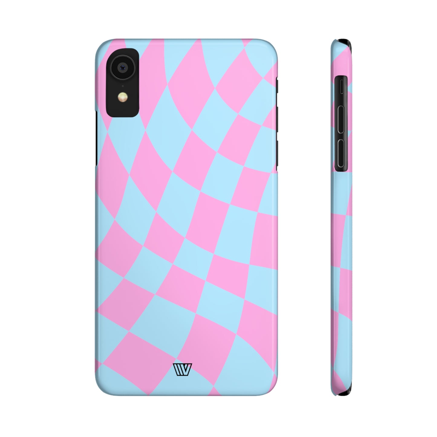 BLUE PINK CURVY CHECKERBOARD | Slim iPhone Case - Trovvve