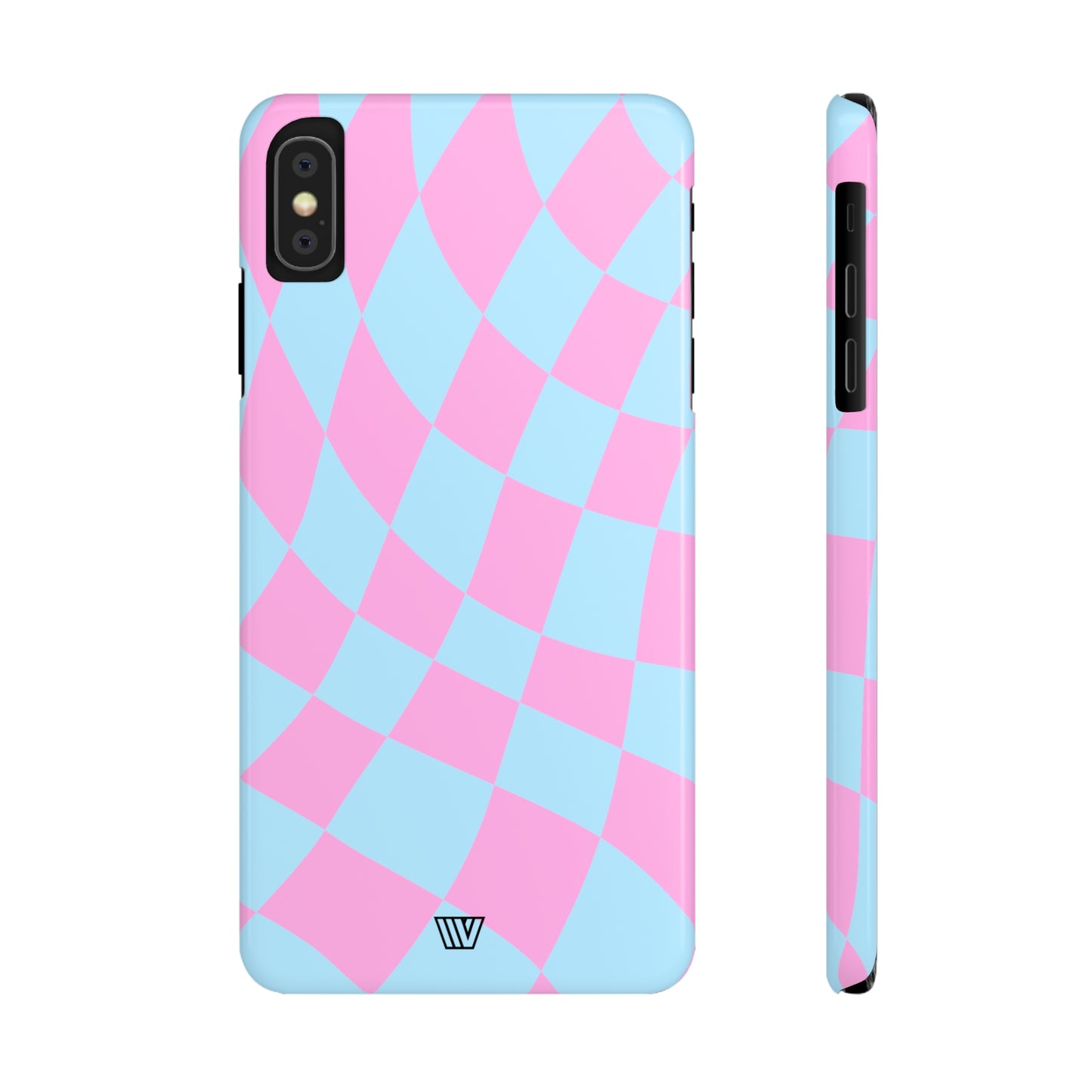 BLUE PINK CURVY CHECKERBOARD | Slim iPhone Case - Trovvve