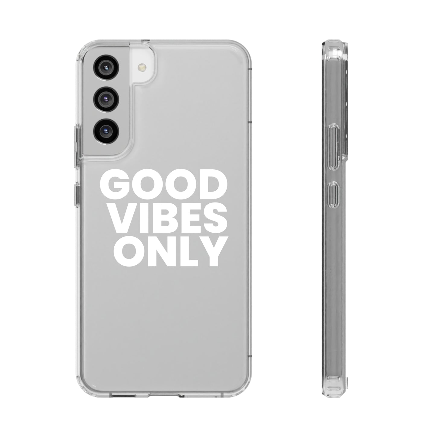 GOOD VIBES ONLY (White font) | Clear iPhone Case - Trovvve