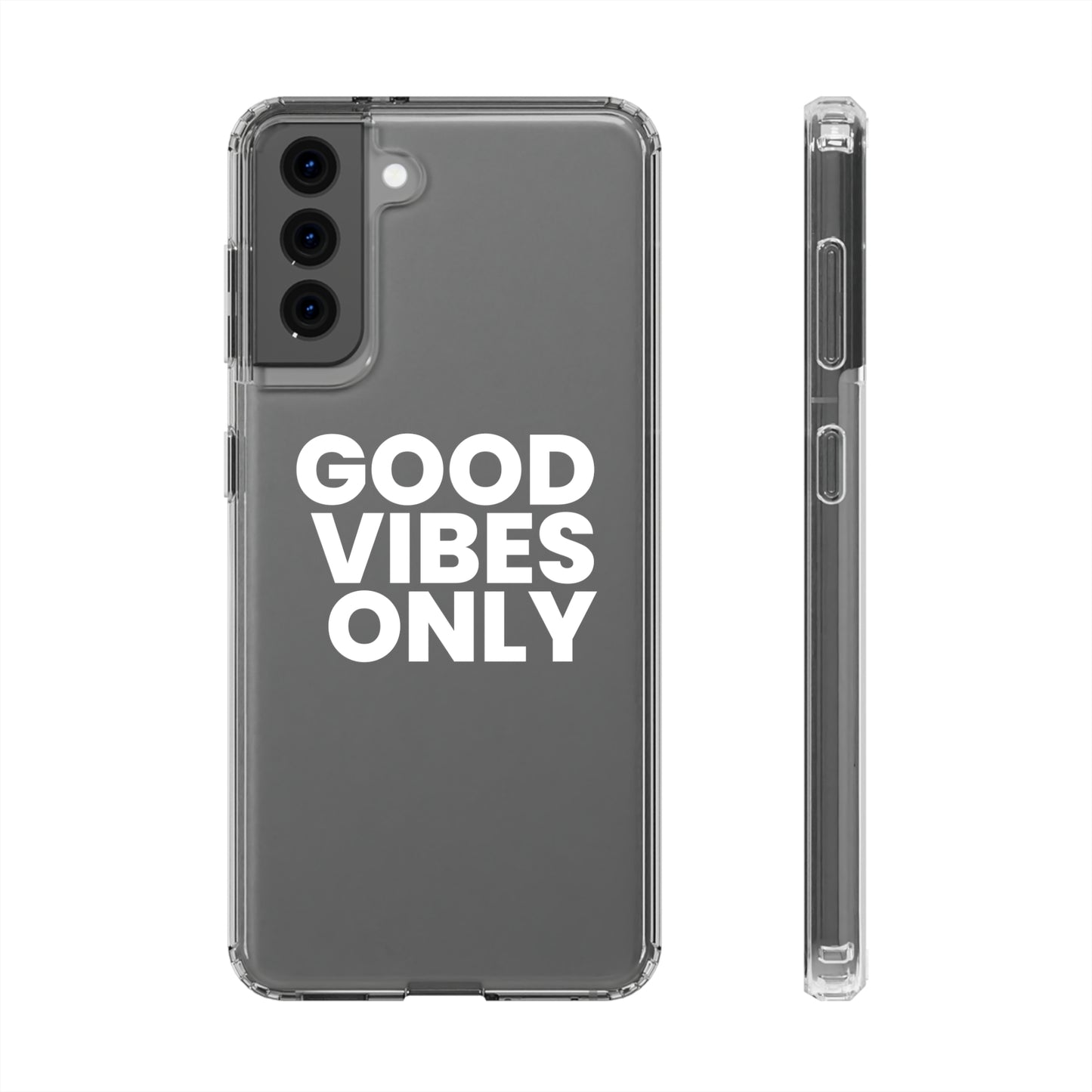 GOOD VIBES ONLY (White font) | Clear iPhone Case - Trovvve