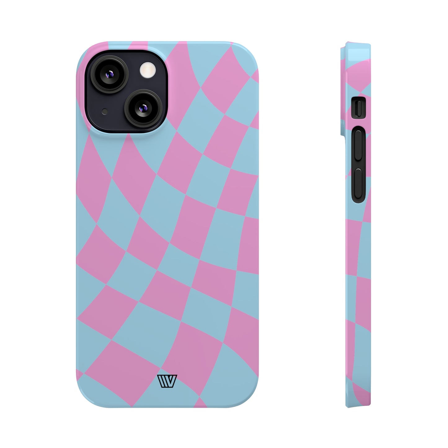 BLUE PINK CURVY CHECKERBOARD | Slim iPhone Case - Trovvve