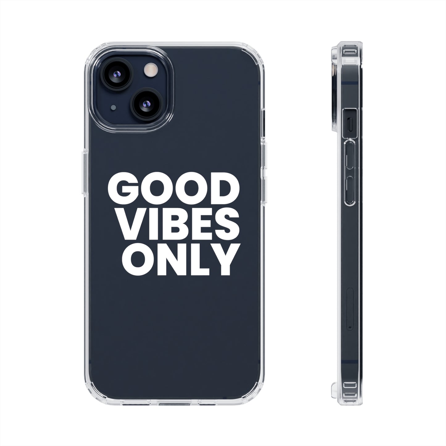 GOOD VIBES ONLY (White font) | Clear iPhone Case - Trovvve