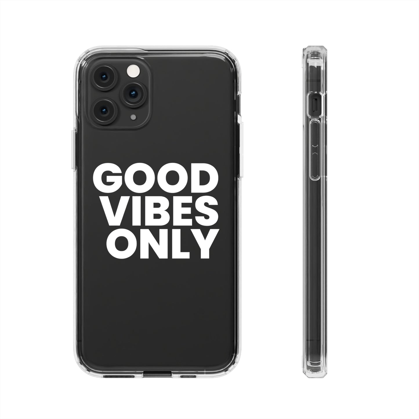 GOOD VIBES ONLY (White font) | Clear iPhone Case - Trovvve