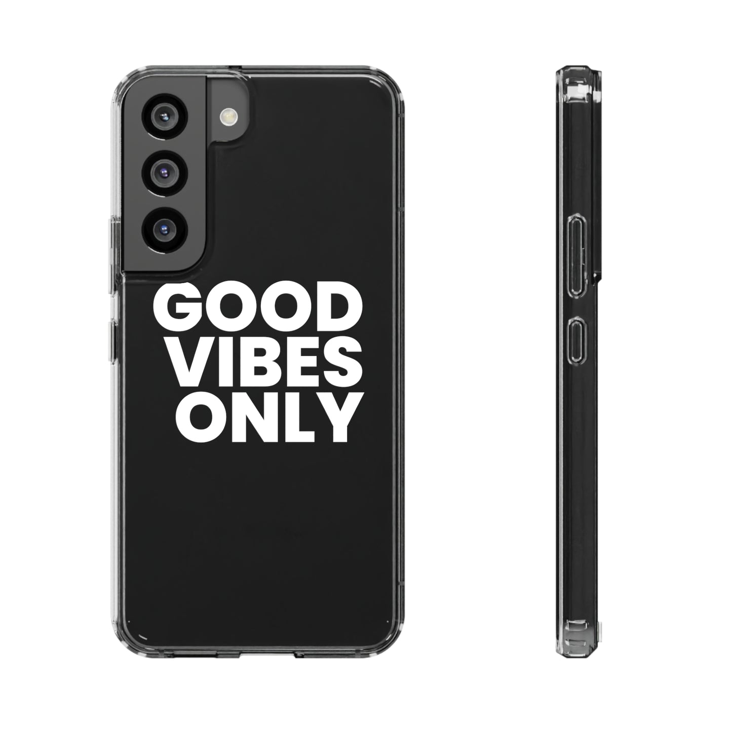 GOOD VIBES ONLY (White font) | Clear iPhone Case - Trovvve