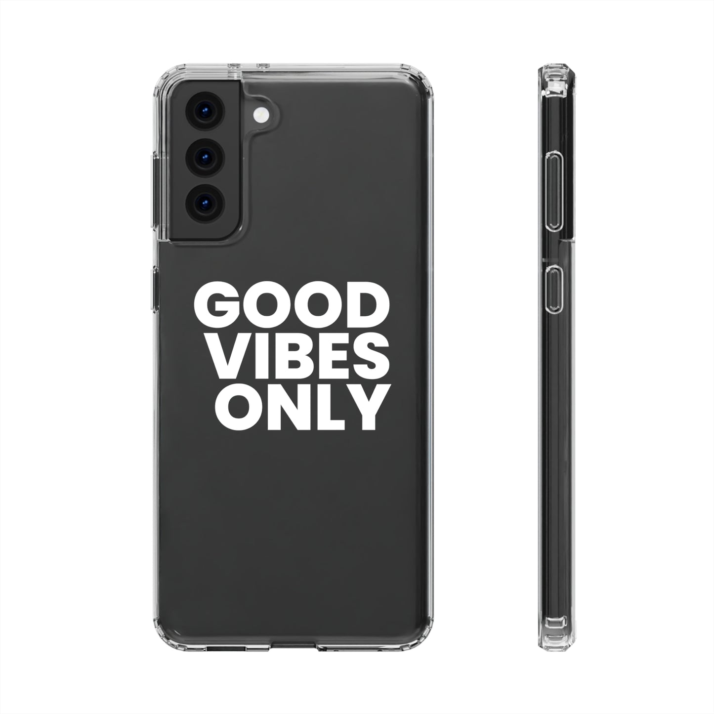 GOOD VIBES ONLY (White font) | Clear iPhone Case - Trovvve