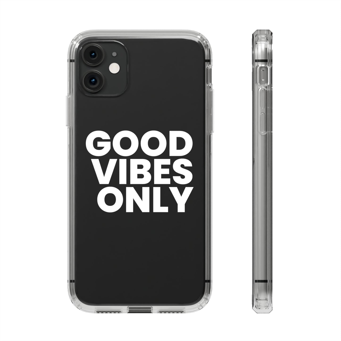 GOOD VIBES ONLY (White font) | Clear iPhone Case - Trovvve