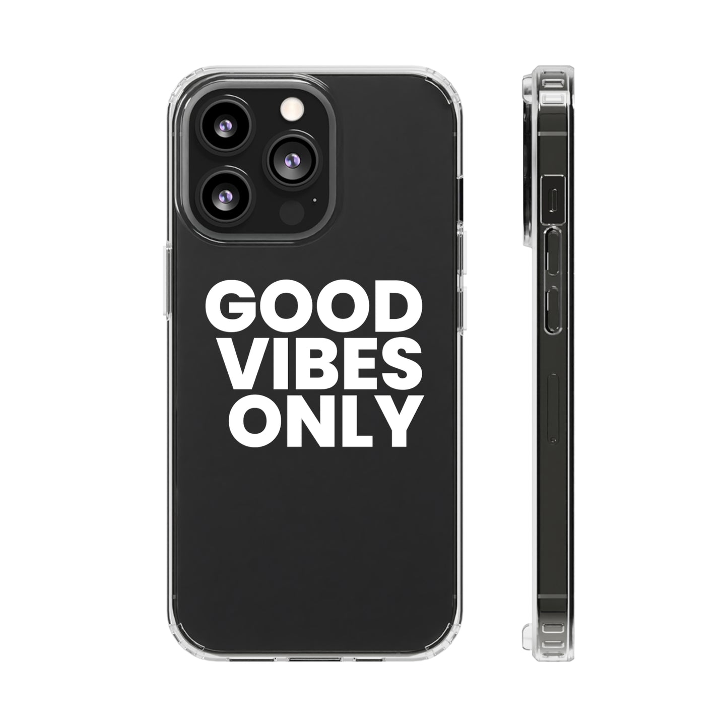 GOOD VIBES ONLY (White font) | Clear iPhone Case - Trovvve