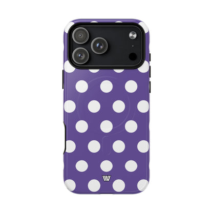 Purple Polka Dots MagSafe Tough iPhone Case – iPhone 17 Pro Max, Glossy