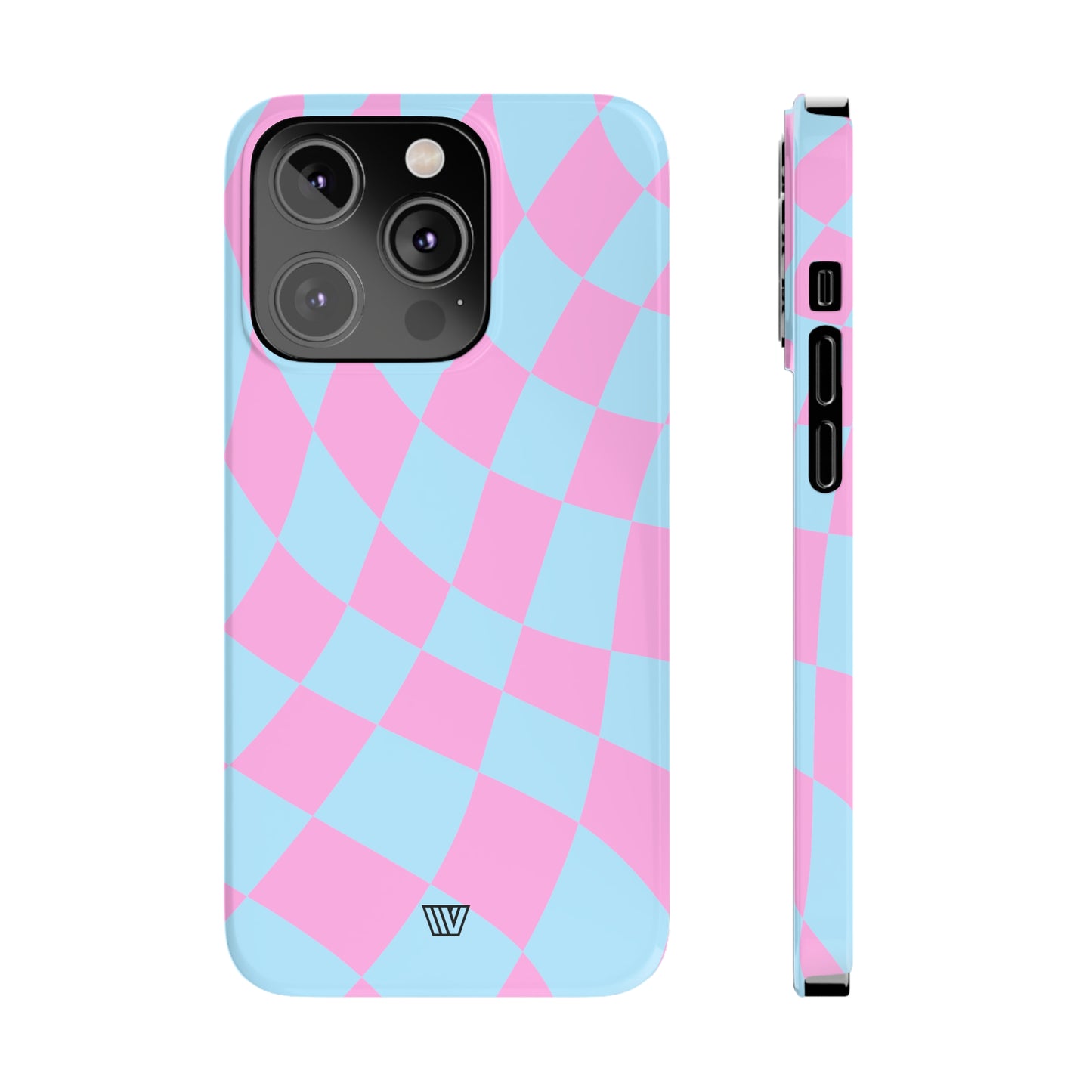 BLUE PINK CURVY CHECKERBOARD | Slim iPhone Case - Trovvve