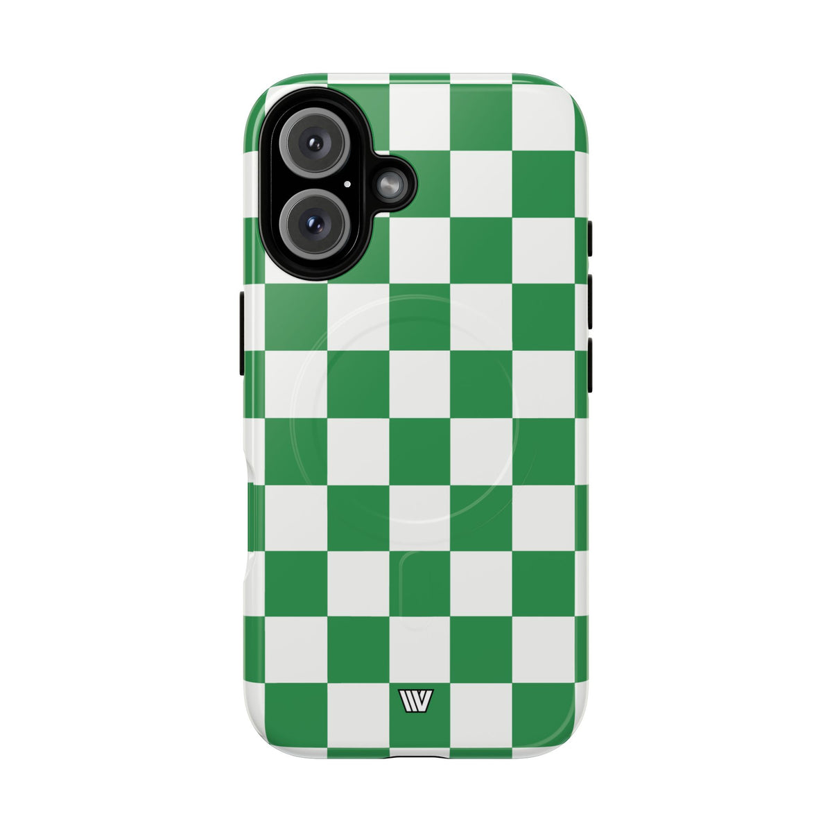 Green White Checkerboard MagSafe Tough iPhone Case – iPhone 16, Glossy