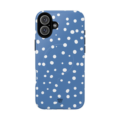 Dusty Blue Dots MagSafe Tough iPhone Case – iPhone 16 Plus, Glossy