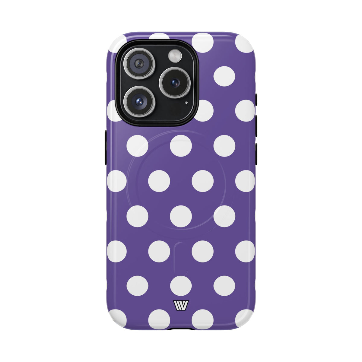 Purple Polka Dots MagSafe Tough iPhone Case – iPhone 15 Pro, Glossy