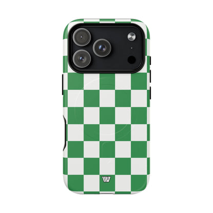 Green White Checkerboard MagSafe Tough iPhone Case – iPhone 17 Pro, Matte