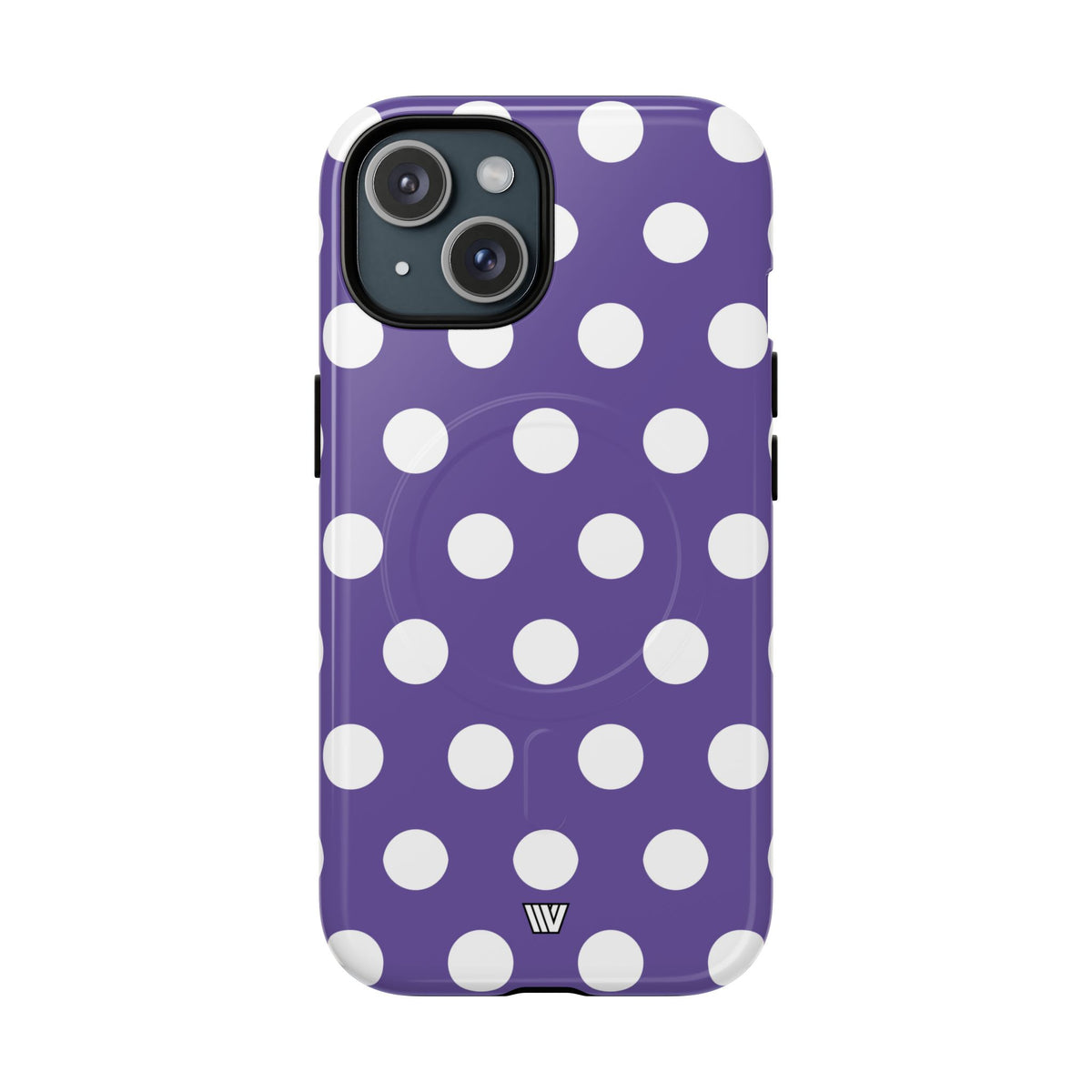 Purple Polka Dots MagSafe Tough iPhone Case – iPhone 15, Glossy