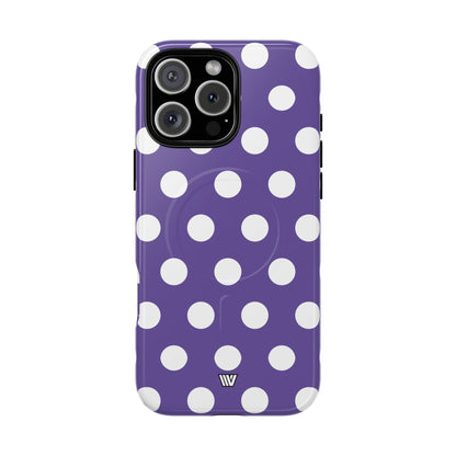 Purple Polka Dots MagSafe Tough iPhone Case – iPhone 16 Pro Max, Glossy