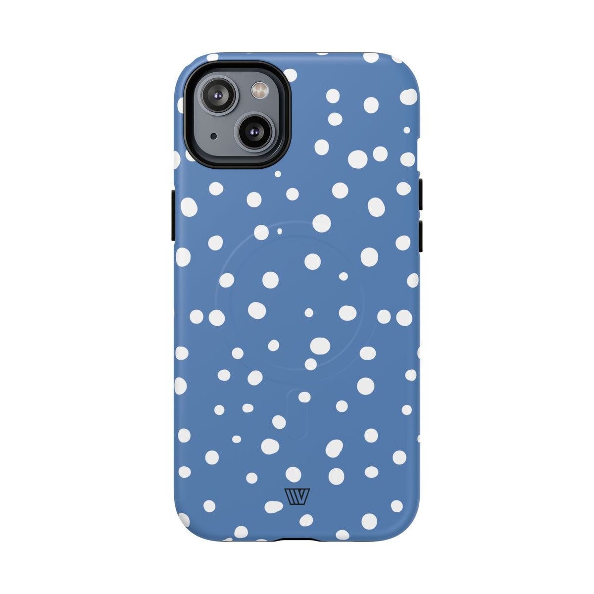 Dusty Blue Dots MagSafe Tough iPhone Case – iPhone 14 Plus, Matte