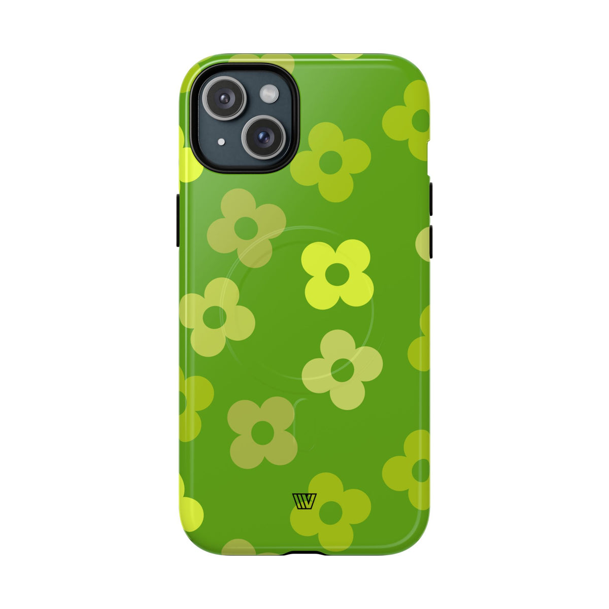 Green Retro Flowers MagSafe Tough iPhone Case – iPhone 15 Plus, Glossy