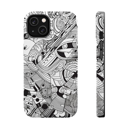 B&W ABSTRACT DOODLE | MagSafe Tough iPhone Case - Trovvve