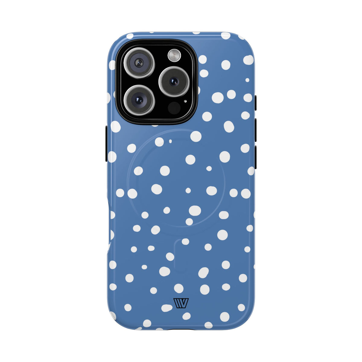 Dusty Blue Dots MagSafe Tough iPhone Case – iPhone 16 Pro, Glossy