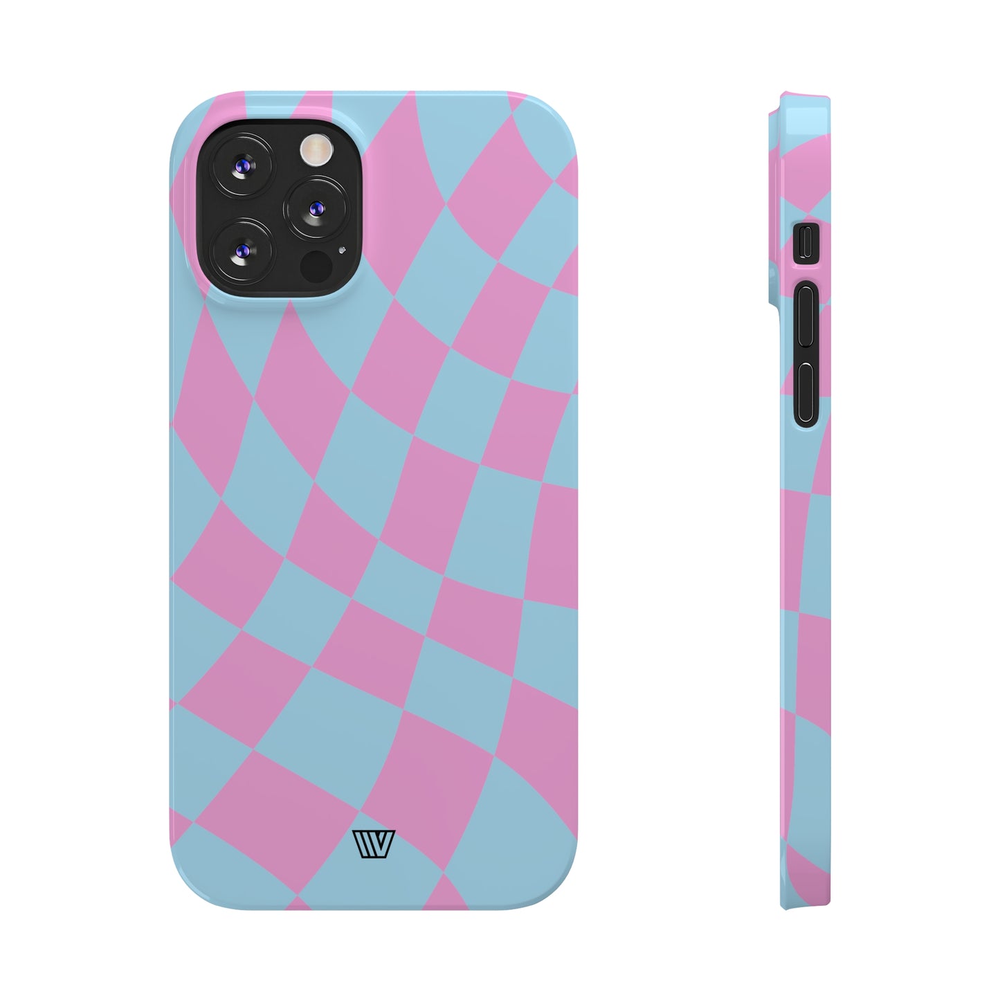 BLUE PINK CURVY CHECKERBOARD | Slim iPhone Case - Trovvve