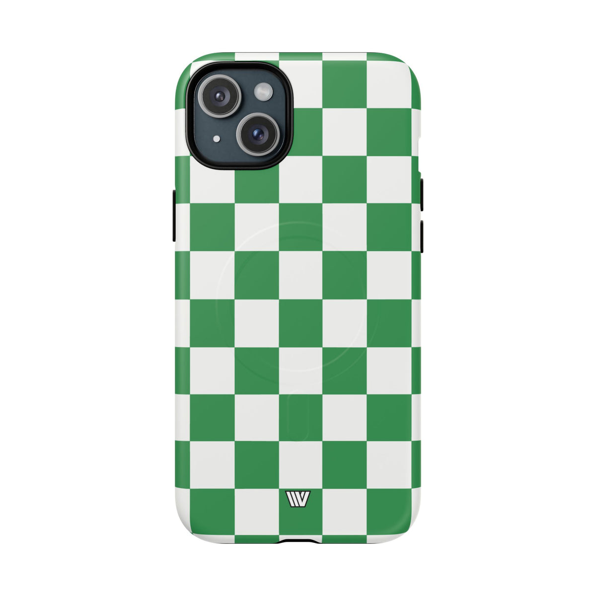 Green White Checkerboard MagSafe Tough iPhone Case – iPhone 15 Plus, Matte