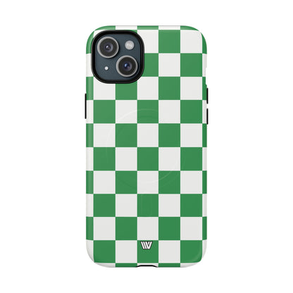 Green White Checkerboard MagSafe Tough iPhone Case – iPhone 15 Plus, Matte