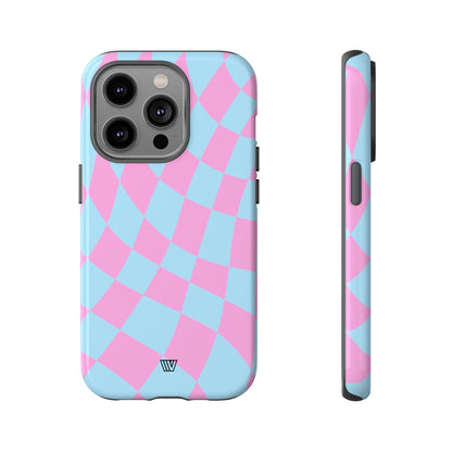 BLUE PINK CURVY CHECKERBOARD | Tough Phone Case - Trovvve