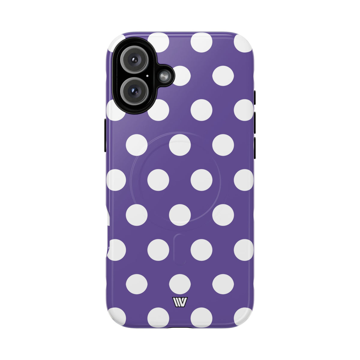 Purple Polka Dots MagSafe Tough iPhone Case – iPhone 16 Plus, Glossy