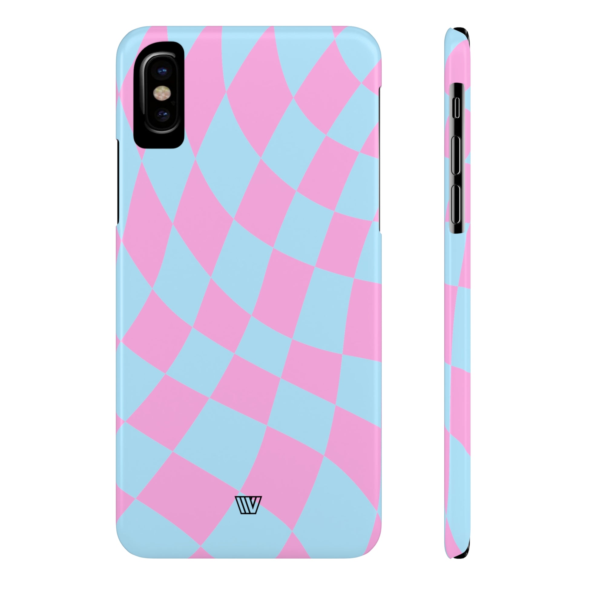 BLUE PINK CURVY CHECKERBOARD | Slim iPhone Case - Trovvve