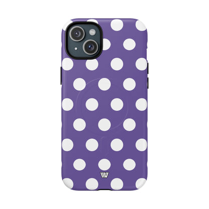 Purple Polka Dots MagSafe Tough iPhone Case – iPhone 15 Plus, Matte