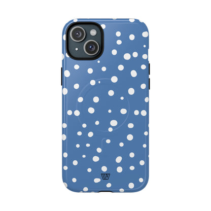 Dusty Blue Dots MagSafe Tough iPhone Case – iPhone 15 Plus, Glossy