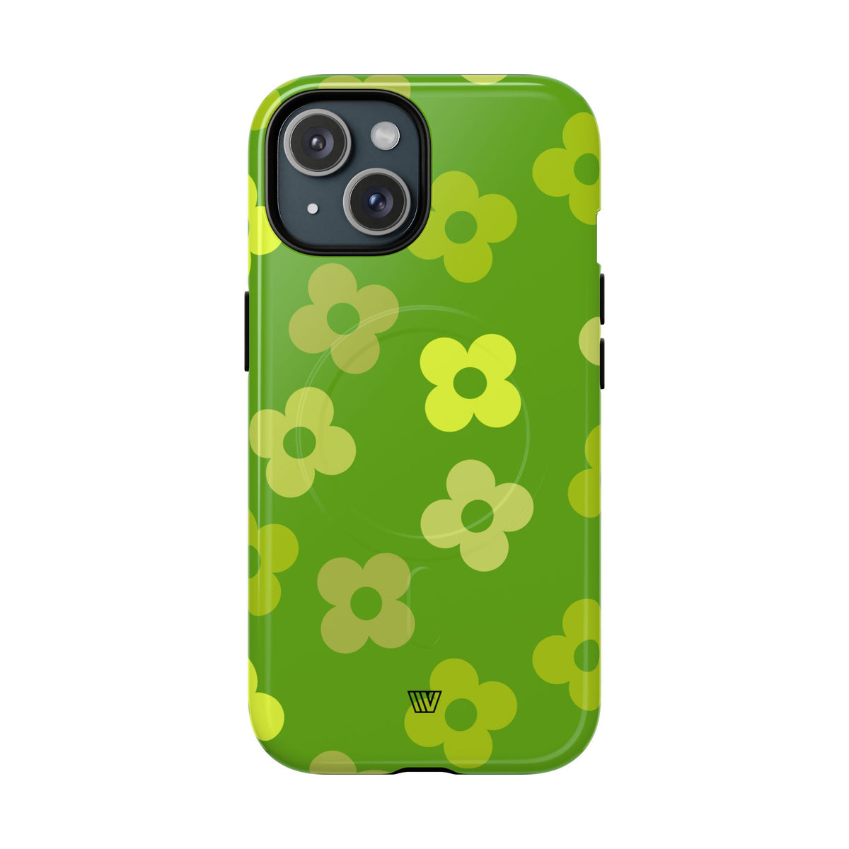 Green Retro Flowers MagSafe Tough iPhone Case – iPhone 15, Glossy