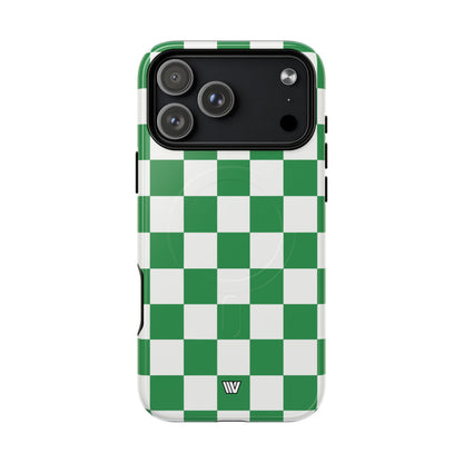 Green White Checkerboard MagSafe Tough iPhone Case – iPhone 17 Pro Max, Glossy