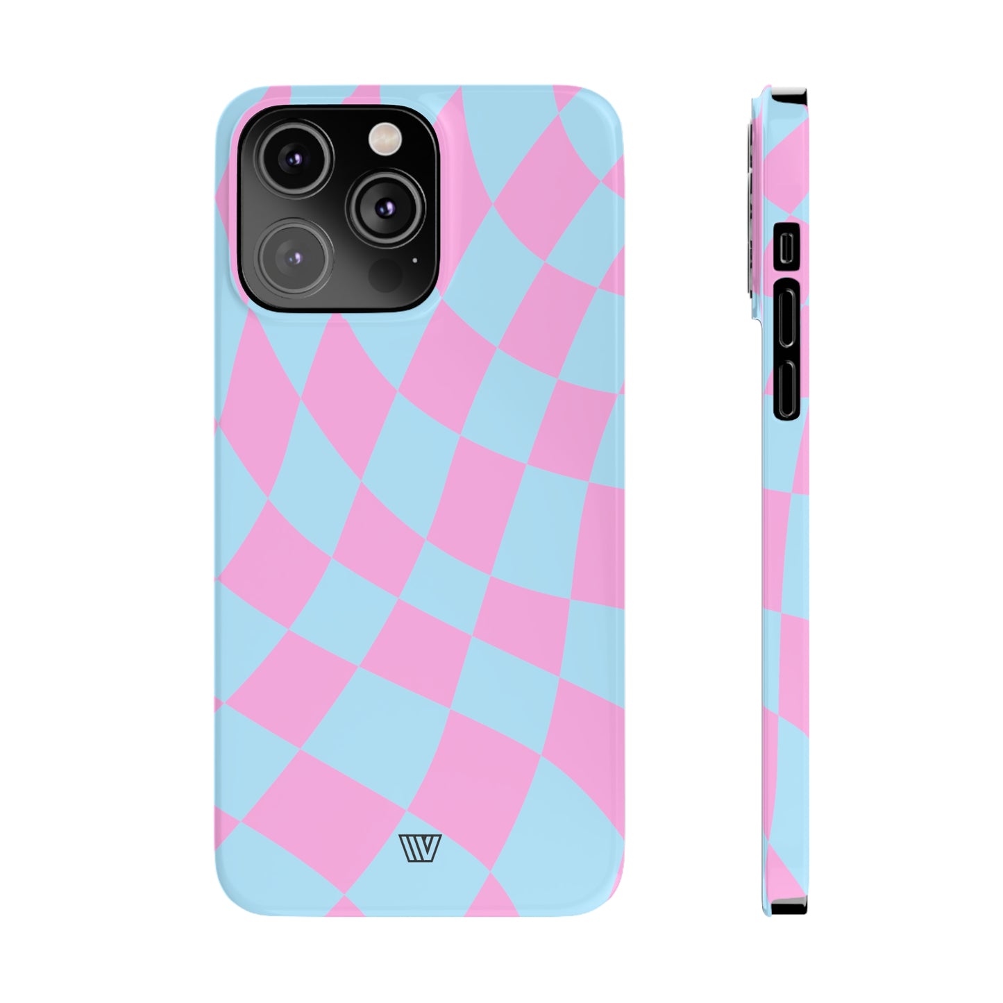 BLUE PINK CURVY CHECKERBOARD | Slim iPhone Case - Trovvve