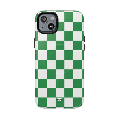 Green White Checkerboard MagSafe Tough iPhone Case – iPhone 14 Plus, Glossy