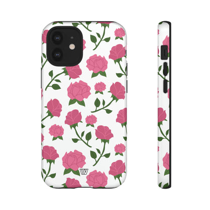 PINK ROSES ON WHITE | Tough Phone Case