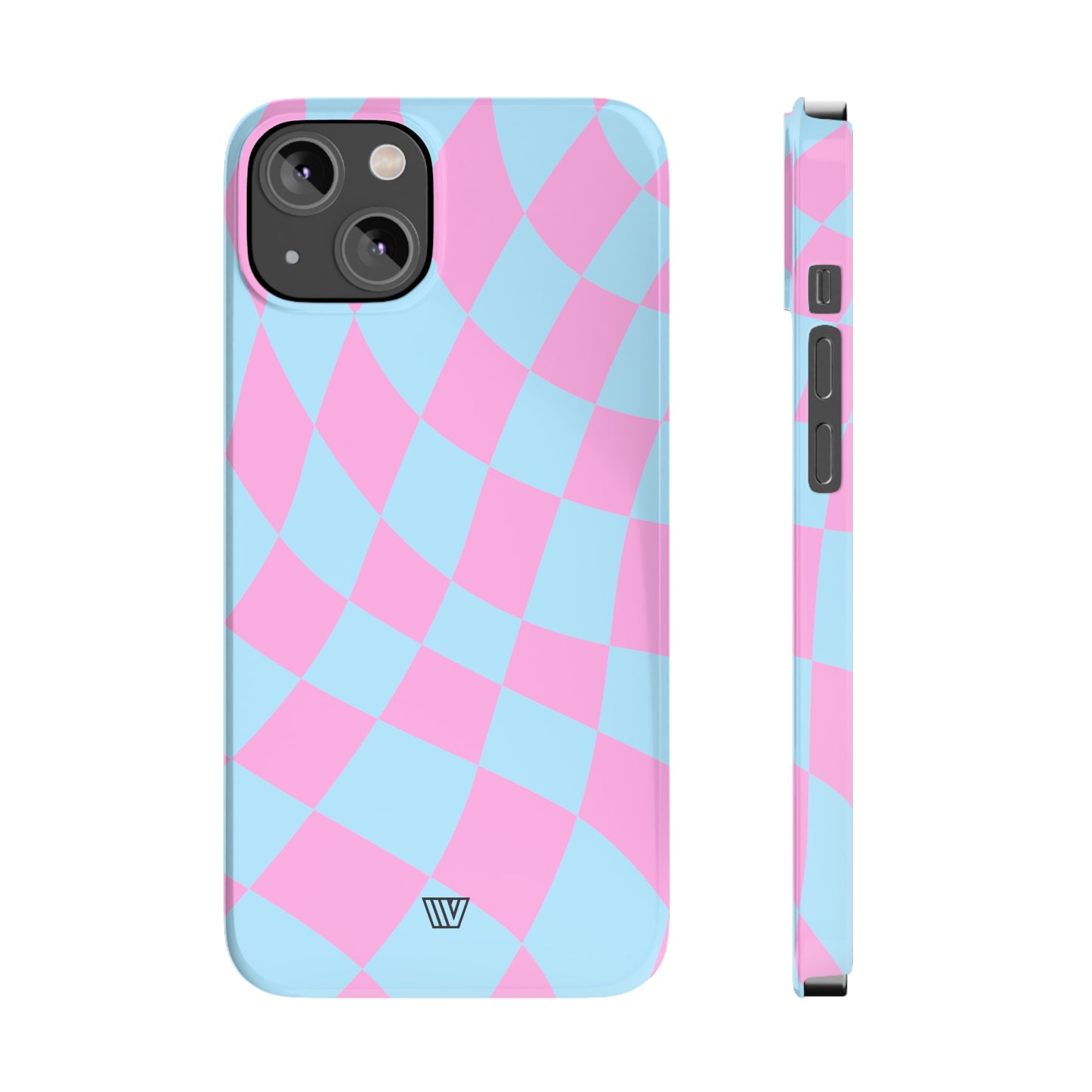 BLUE PINK CURVY CHECKERBOARD | Slim iPhone Case - Trovvve