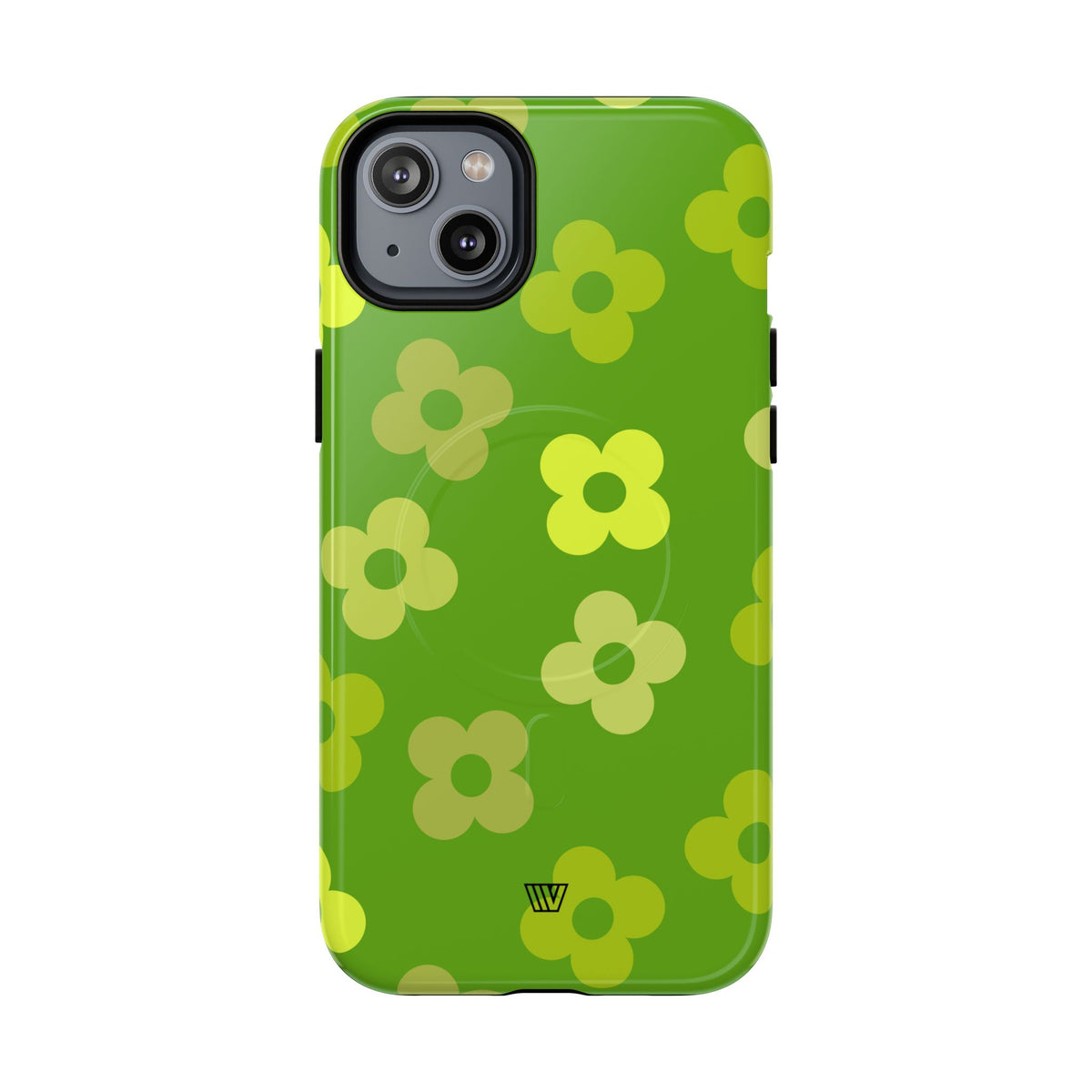 Green Retro Flowers MagSafe Tough iPhone Case – iPhone 14 Plus, Glossy