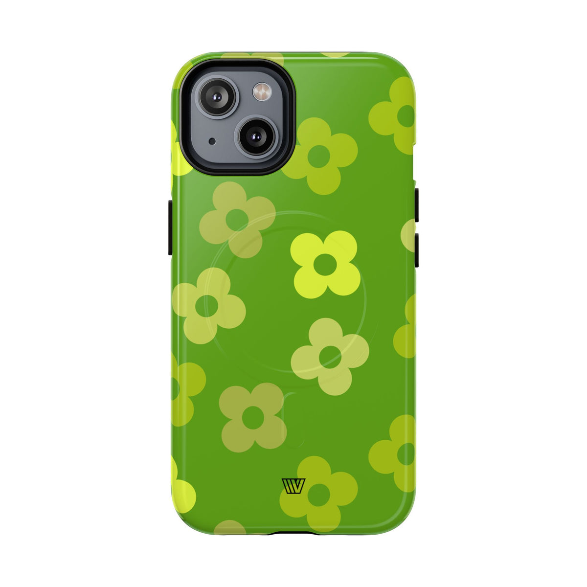 Green Retro Flowers MagSafe Tough iPhone Case – iPhone 14, Glossy