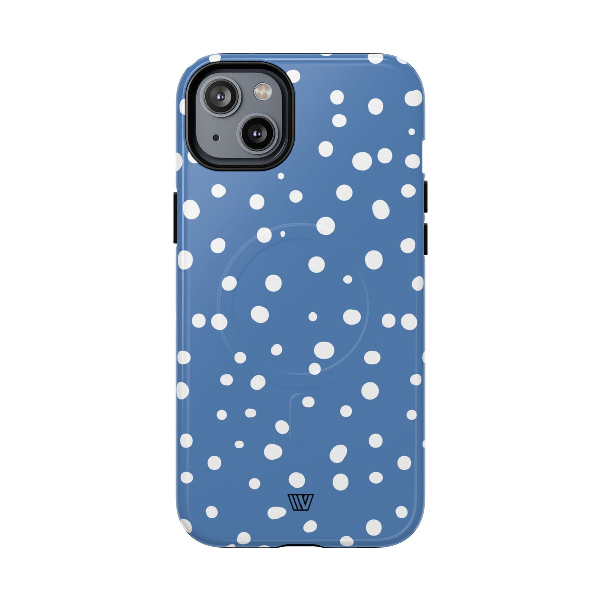 Dusty Blue Dots MagSafe Tough iPhone Case – iPhone 14 Plus, Glossy