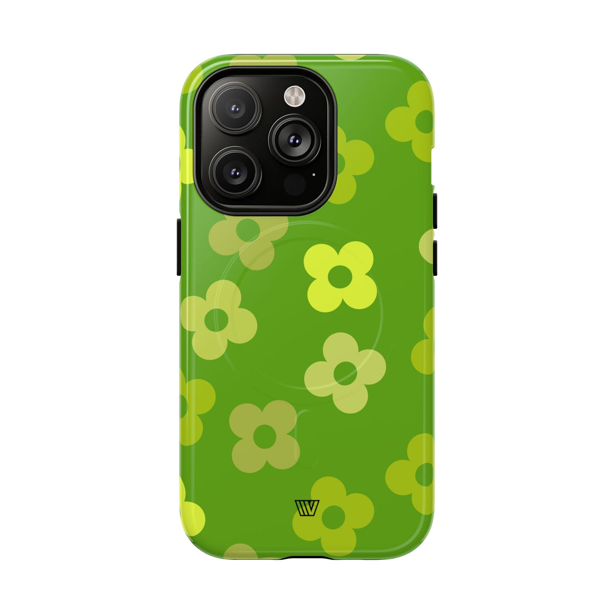 Green Retro Flowers MagSafe Tough iPhone Case – iPhone 14 Pro, Glossy