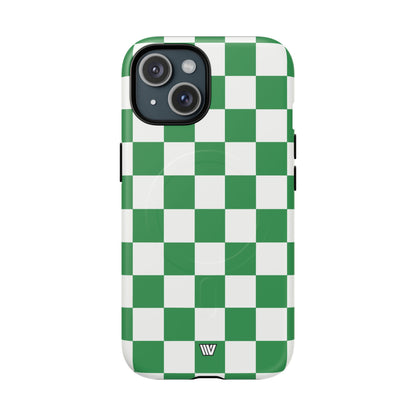 Green White Checkerboard MagSafe Tough iPhone Case – iPhone 15, Matte