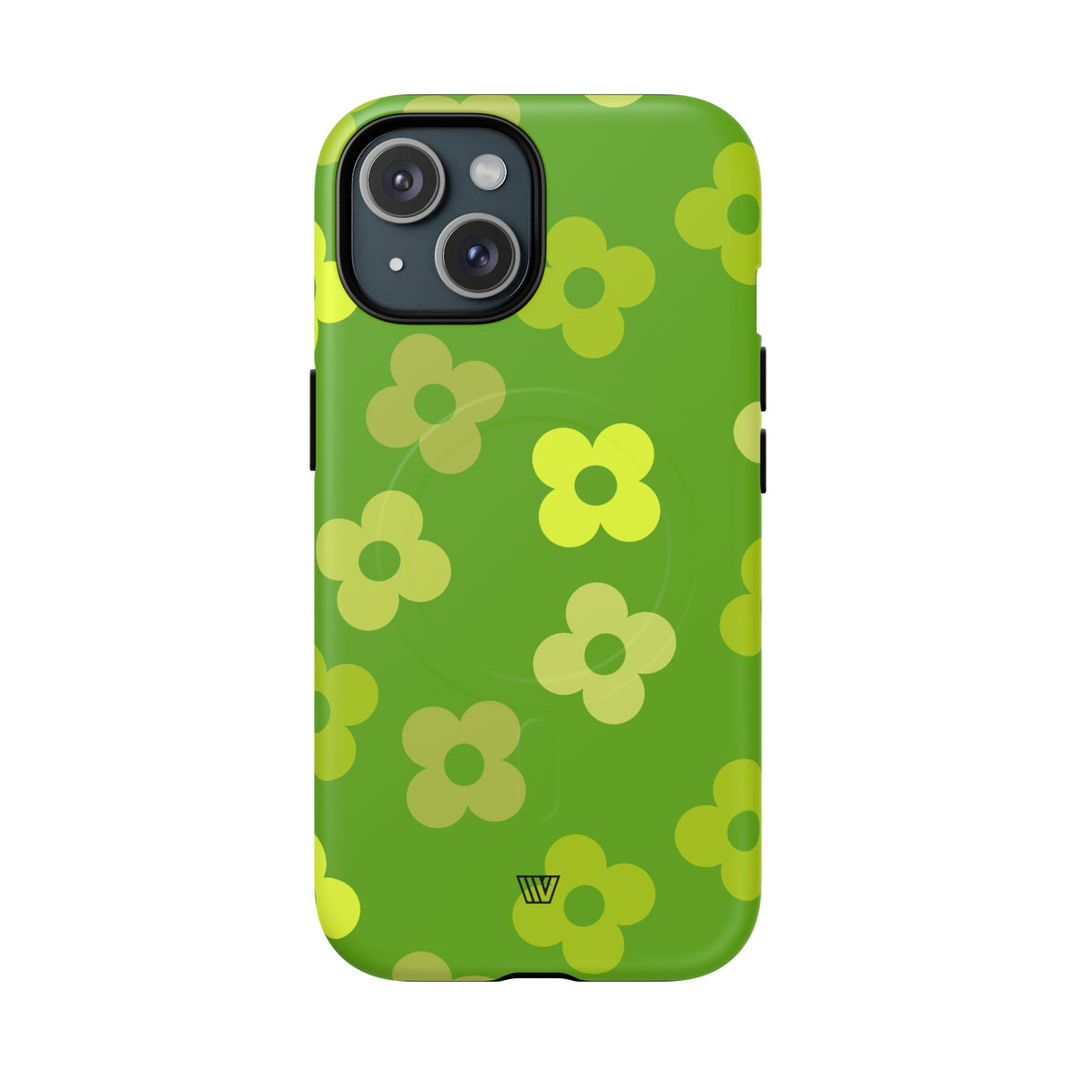 Green Retro Flowers MagSafe Tough iPhone Case – iPhone 15, Matte